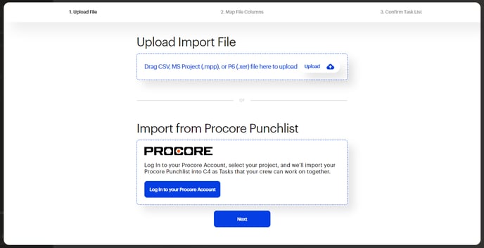 1 procore import start